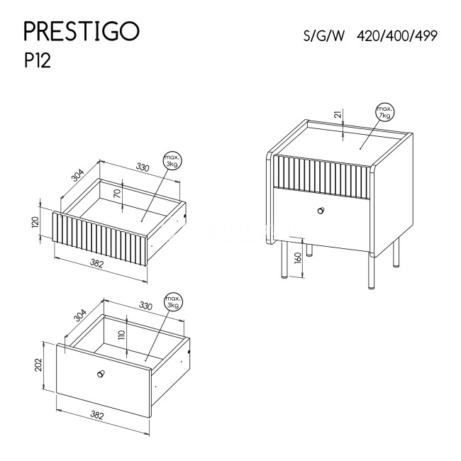 Naktinė spintelė PRESTIGO P12 Naktinė spintelė PRESTIGO P12