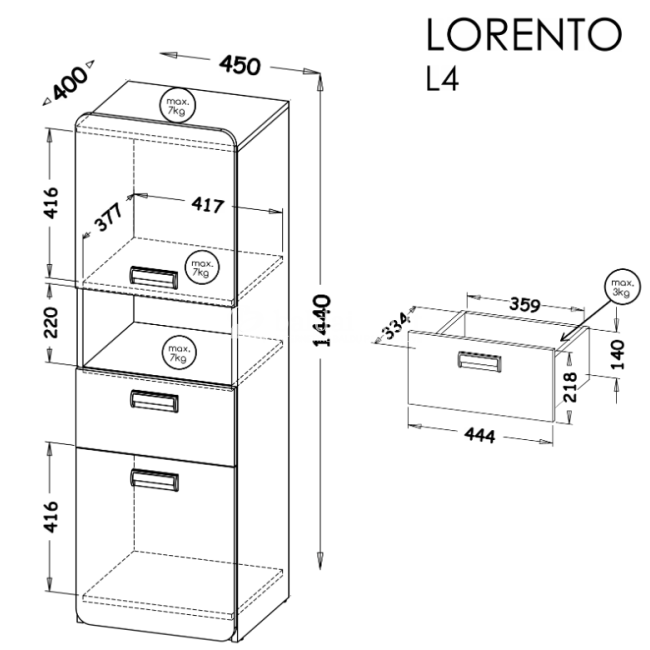 Pastatoma lentyna LORENTO L4 balta naš ąžuolas Pastatoma lentyna LORENTO L4 balta naš ąžuolas