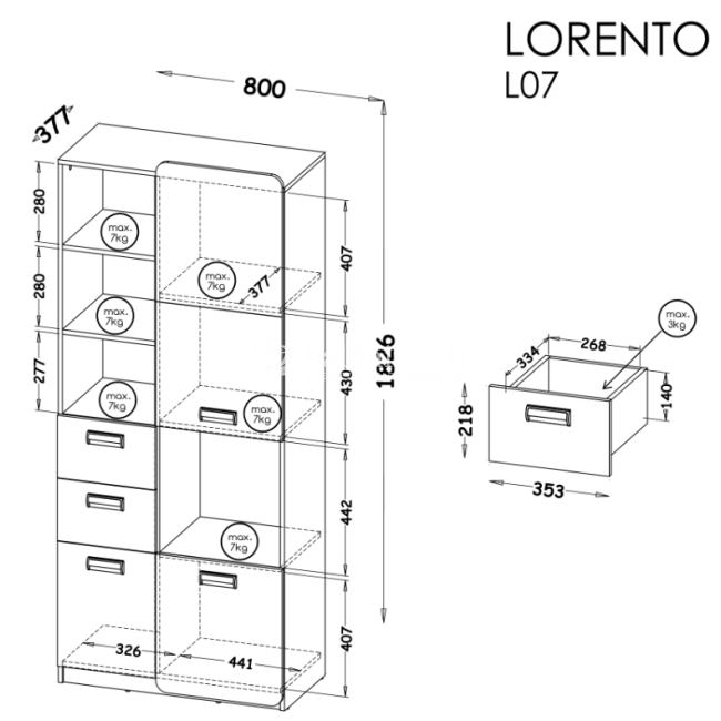 Pastatoma lentyna LORENTO L7 balta naš ąžuolas Pastatoma lentyna LORENTO L7 balta naš ąžuolas