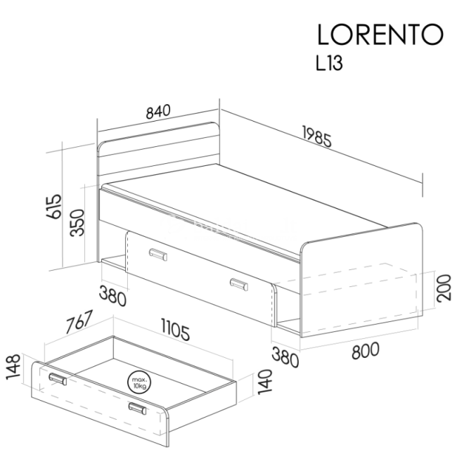 Lova LORENTO L13 balta naš ąžuolas Lova LORENTO L13 balta naš ąžuolas